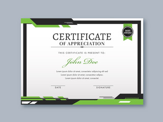 Poster - Appreciation Certificate Template Design in White and Green Color.