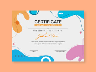 Sticker - Certificate Of Achievement Template Design with Fluid Art.