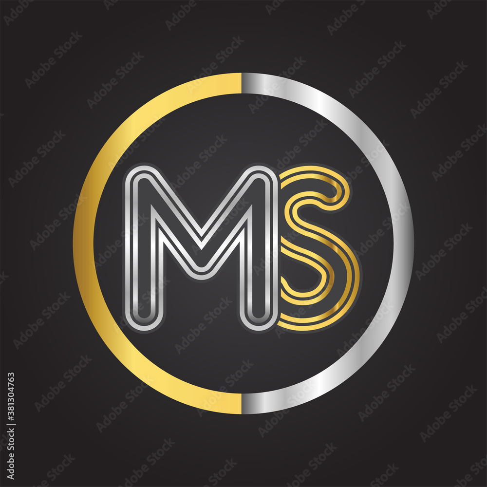 MS Letter logo in a circle. gold and silver colored. Vector design ...