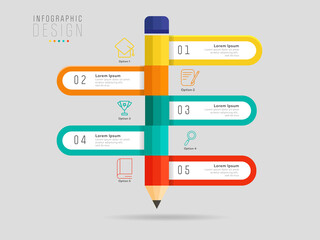 Canvas Print - Education Infographic Template Design with Colorful Pencil and 5 Options.