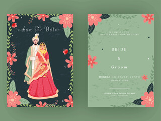 Sticker - Indian Wedding Card Template Layout with Couple Image in Front and Back View.