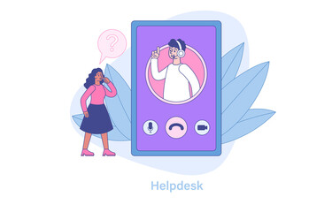 Poster - abstract helpline concept with a woman receiving a free consultation on the customer support hotline