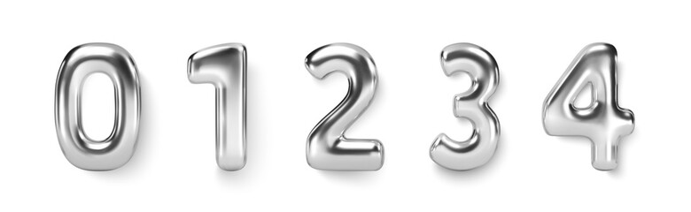 Wall Mural - Silver Number Balloon 0 Zero. Vector realistic 3d character