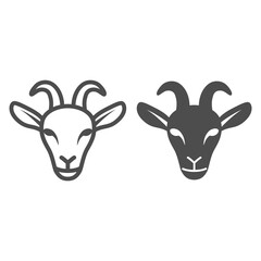 Poster - goat head line and solid icon, livestock concept, nanny-goat head sign on white background, goat fac