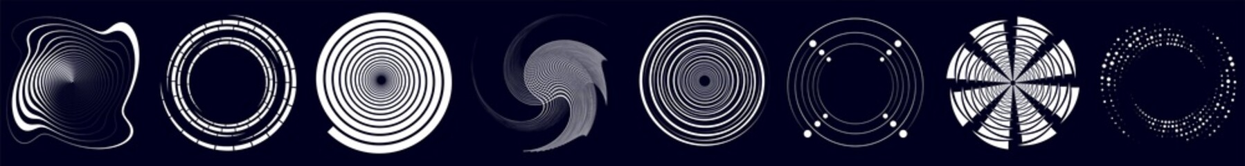 Poster - Swirl, sworls, twirls and spiral vector set. Helix, volute shapes with rotation, revolve ripple effect. Spiral icons