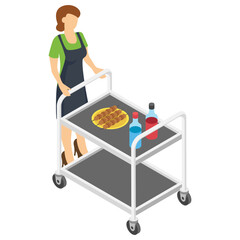 Poster - 
Food serving trolley isometric icon design 
