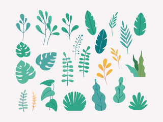 vector set of flat illustrations of plants, trees, leaves