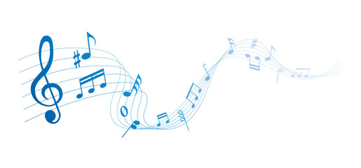 blue musical notes melody on white background