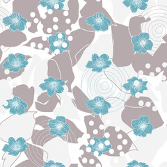 Aufkleber - Vector organic seamless abstract background, botanical motif with stylized leaves, flowers and simple geometric shapes. Floral pattern.