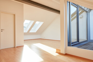 Canvas Print - Bright sunny top floor apartment with empty space