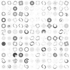 Leinwandbilder - 144+ spiral, swirl, twirl set, collection. Radial, radiating, concentric element set, vector illustration