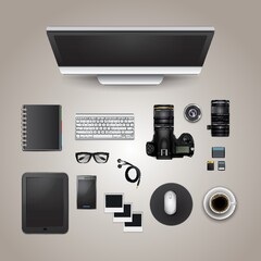 Poster - office and digital supplies on white background