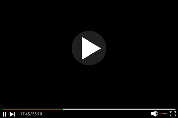 Media video player. Playing player interface with buttons. Video player screen template. Black app display. Vector illustration. Stock image.