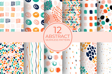 hand drawn circle pattern of brush stroke. vector seamless pattern set geometric texture shapes. abs