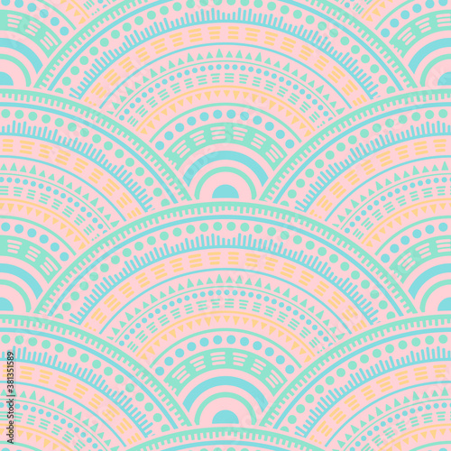 Cuadros en Lienzo Ethnic circle shapes seamless geometric pattern.