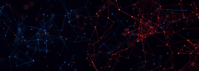 Poster - Digital technology background. Network connection dots and lines. Futuristic background for presentation design. 3d