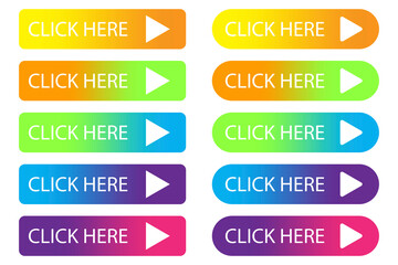 Poster - String click here. Colored push button. Graphic line for the site. Set of colored buttons. Vector illustration. Stock image.
