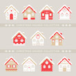 Christmas houses collection. Set of rustic winter houses. Vector illustration holidays elements. Good for design, cards, posters, banners.