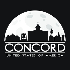 Concord Full Moon Night Skyline Silhouette Design City Vector Art.