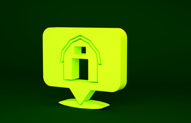 yellow location farm house icon isolated on green background. minimalism concept. 3d illustration 3d