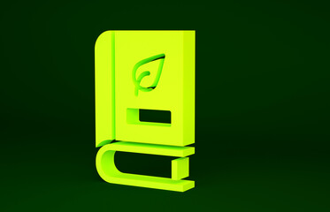 Sticker - Yellow Medical book with leaf icon isolated on green background. Minimalism concept. 3d illustration 3D render.