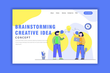  Flat Design Concept of Brainstorming Creative Idea, Team Work, Creative Work. Vector Illustration for Website, Landing Page and Business Presentation