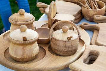 Wall Mural - wooden handmade kitchenware  on market.