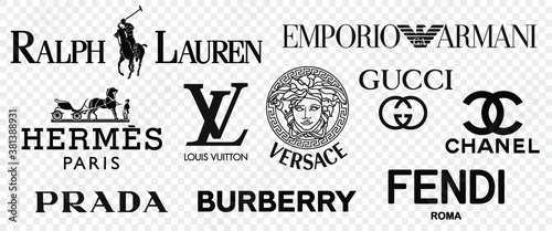 Top 10 most popular clothing brands. Logo Louis Vuitton, GUCCI, Hermes ...
