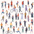 Crowd of multicultural diverse people performing various activities. Group of male and female flat cartoon characters, european, indian, arab and africanisolated on white background.