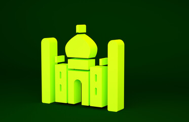 Canvas Print - Yellow Taj Mahal mausoleum in Agra, Indiaicon isolated on green background. Minimalism concept. 3d illustration 3D render.