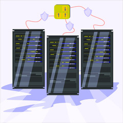 data server, data mining and big storage, data security and safety, cloud service and maintenance vector illustration