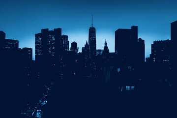 Sticker - New York City skyline lights at night in blue monochrome colors