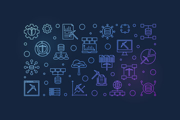 Poster - vector data mining concept outline colorful horizontal illustration or banner on dark background