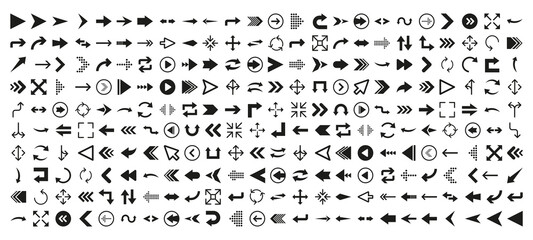 Fototapete - Arrows icon set in flat style on white background. Thin line. Web design. Vector illustration.