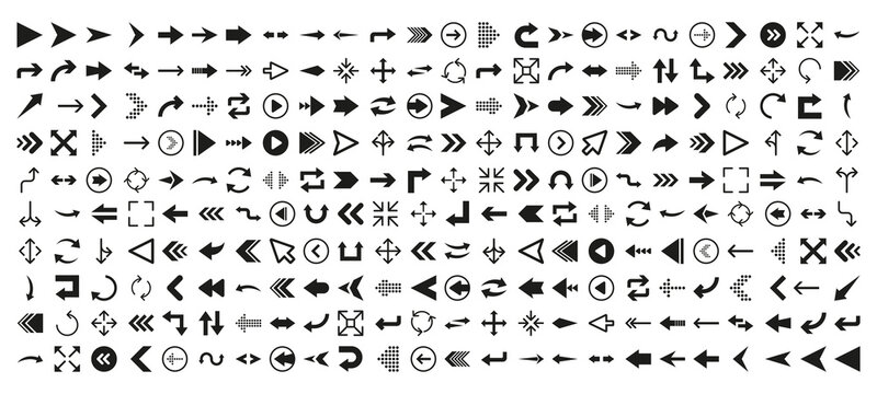 Arrows icon set in flat style on white background. Thin line. Web design. Vector illustration.