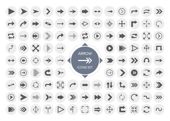 Fototapete - Arrows icon set in flat style on white background. Thin line. Web design. Vector illustration.
