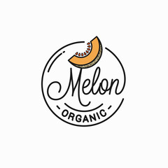 Canvas Print - Melon logo. Round linear logo organic melon slice