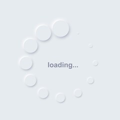 Poster - Loading icon symbol on computer. White circles indicating download or upload progress. Web page or site loader process vector illustration. App or pc web browser indicator