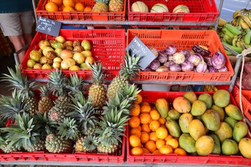 Sticker - Food market in Guadeloupe. Caribbean island.