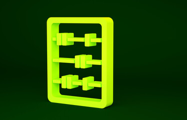 Yellow Abacus icon isolated on green background. Traditional counting frame. Education sign. Mathematics school. Minimalism concept. 3d illustration 3D render.