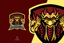 Three Yellow Dragon Head Mascot Esport Game Logo Character Illustration