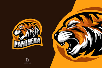 Wall Mural - angry tiger head mascot logo for game team with oval badge