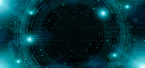 Poster - Abstract technological background with polygonal dots and lines and digital interface circle