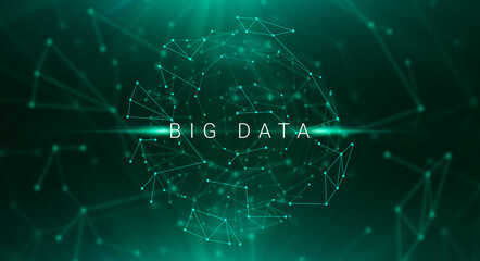 Poster - Technologic Background For Big Data Concept With Polygonal Lines And Dots Sphere