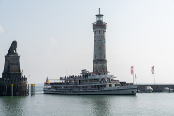 Sticker - passenger ship enters the protected harbor on Lindau Island on Lake Constance in Bavaria