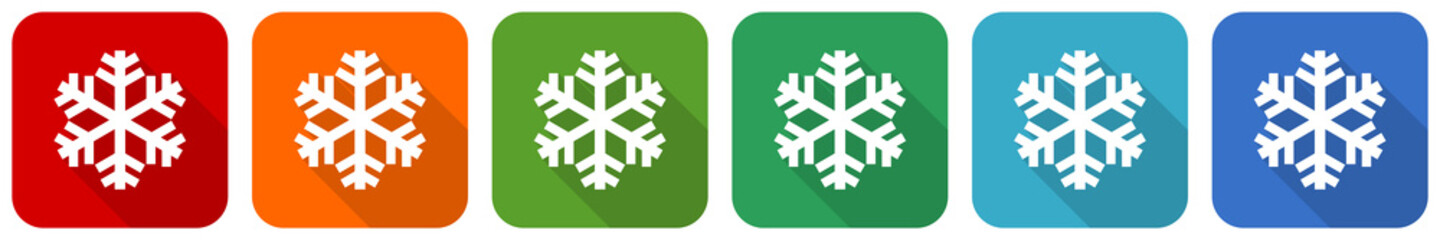 Leinwandbilder - Snow icon set, flat design vector illustration in 6 colors options for webdesign and mobile applications