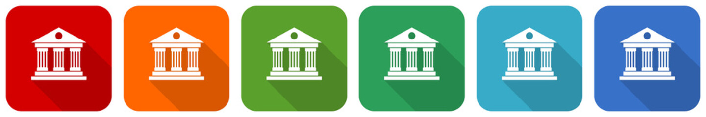 Leinwandbilder - Museum icon set, flat design vector illustration in 6 colors options for webdesign and mobile applications