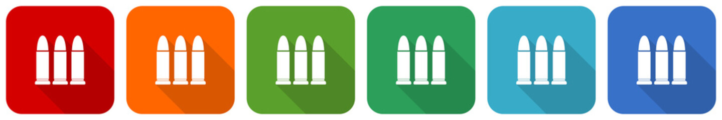 Wall Mural - Ammunition icon set, flat design vector illustration in 6 colors options for webdesign and mobile applications