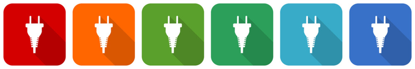 Aufkleber - Plug icon set, flat design vector illustration in 6 colors options for webdesign and mobile applications