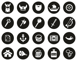 Canvas Print - Viking Icons White On Black Flat Design Circle Set Big